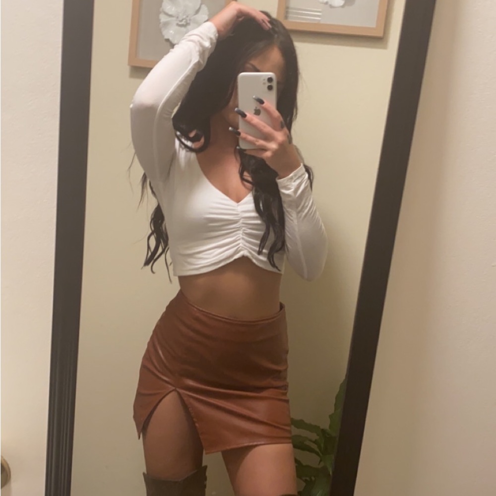Fashion Nova Flame in your heart cognac faux leather skirt in size Medium